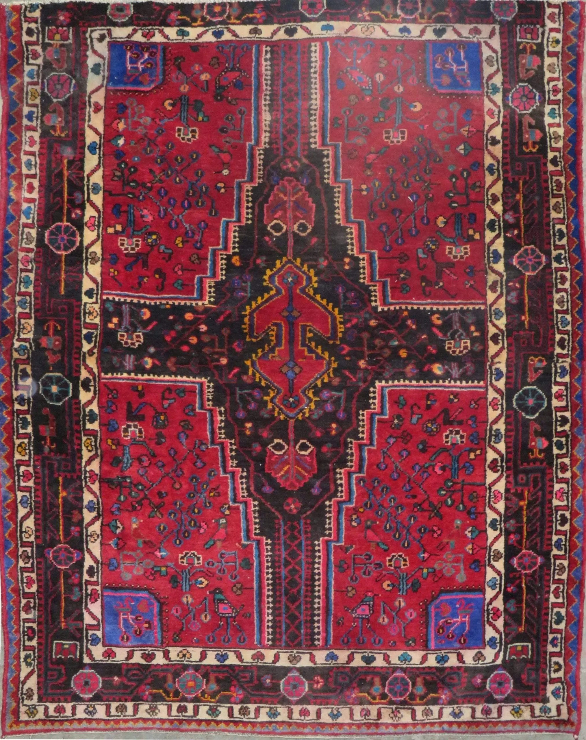 One Of The Kind Hand-Knotted Persian Wool Rug _ Luxurious Vintage Design, 6'6" x 5'2", Artisan Crafted